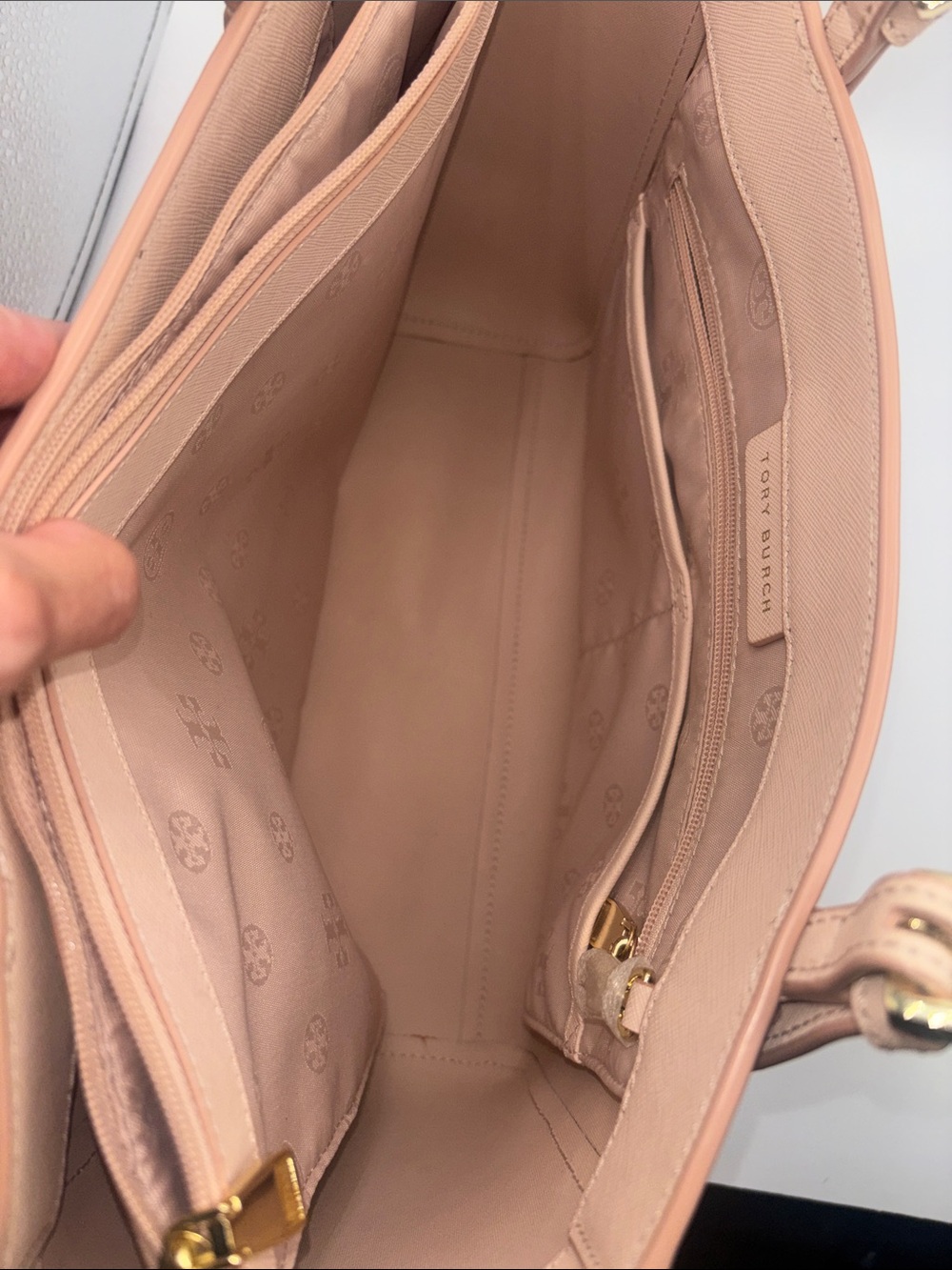 Tory Burch Blush Saffiano Leather Tote with Gold Hardware - Picture 7 of 12
